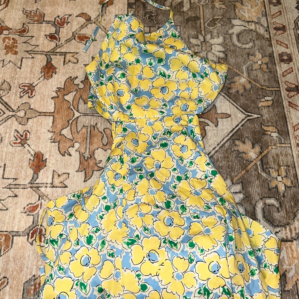 zara blue and yellow halter dress